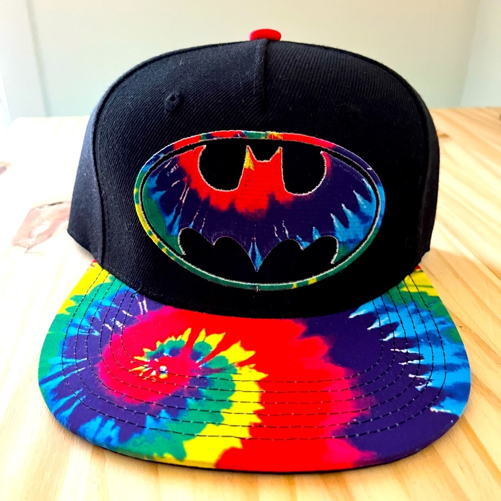 NWT Batman logo DC Comics baseball hat cap black and rainbow Youth